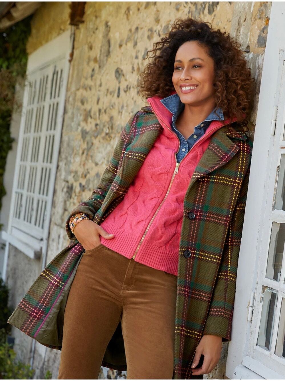 Talbots Olive Green Plaid Wool Blend Coat Fall Winter Classic Button Front XS